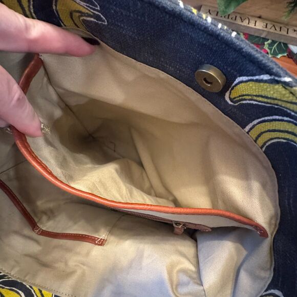 Lucky Brand Key West Dark Denim Blue Tote Bag Banana Print Tassels Purse Handbag - Picture 12 of 12